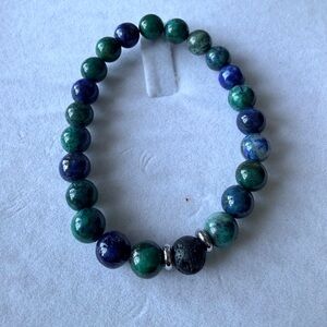 Lapis Lazuli Green & Blue Beaded Stretch Bracelet